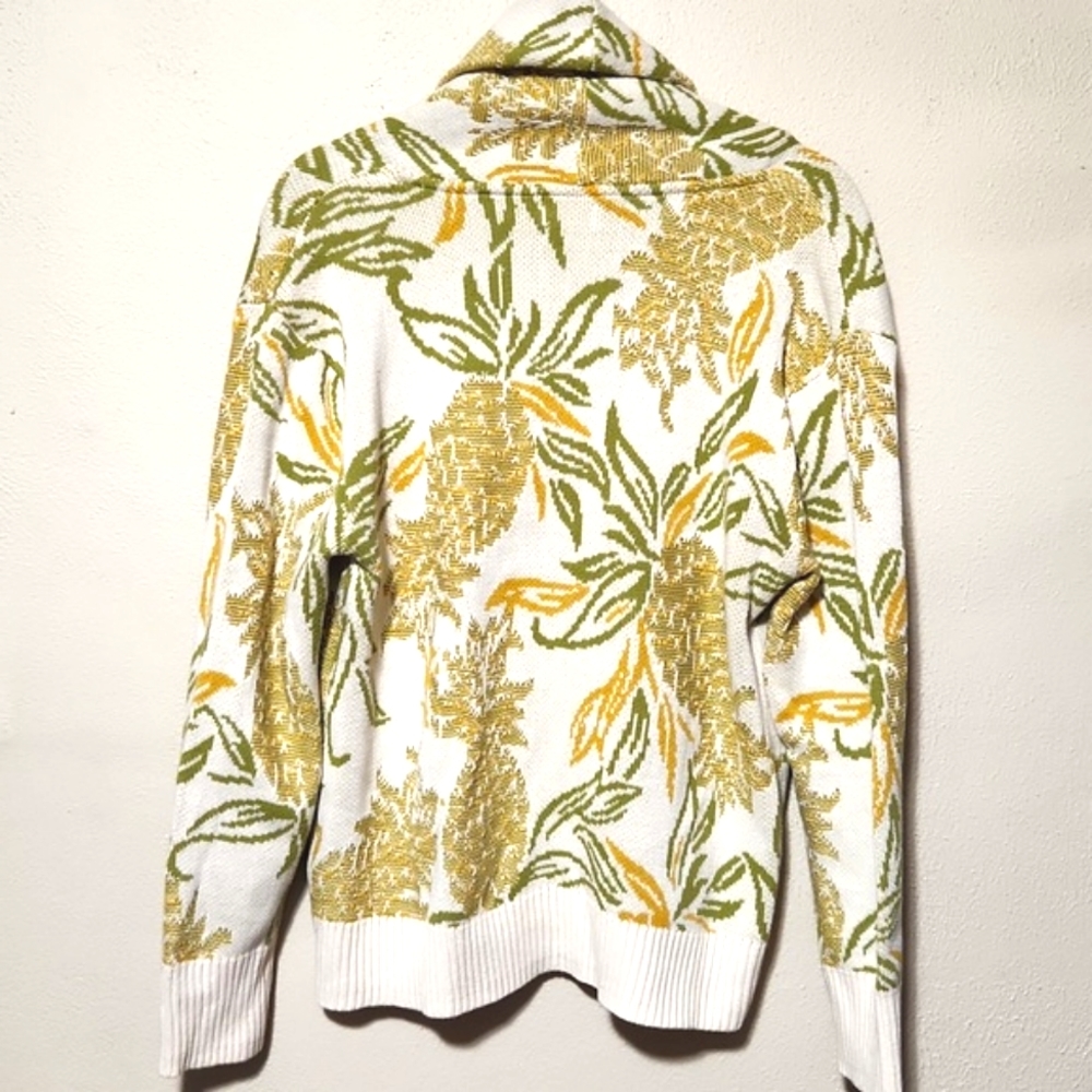 Maeve Anthropology Tropical Pineapple Knit 100% Cotton Cardigan Size M Like New - Picture 4 of 14